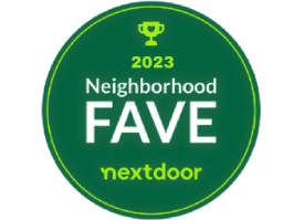 Green Nextdoor 2023 Neighborhood Fave badge with a trophy icon.