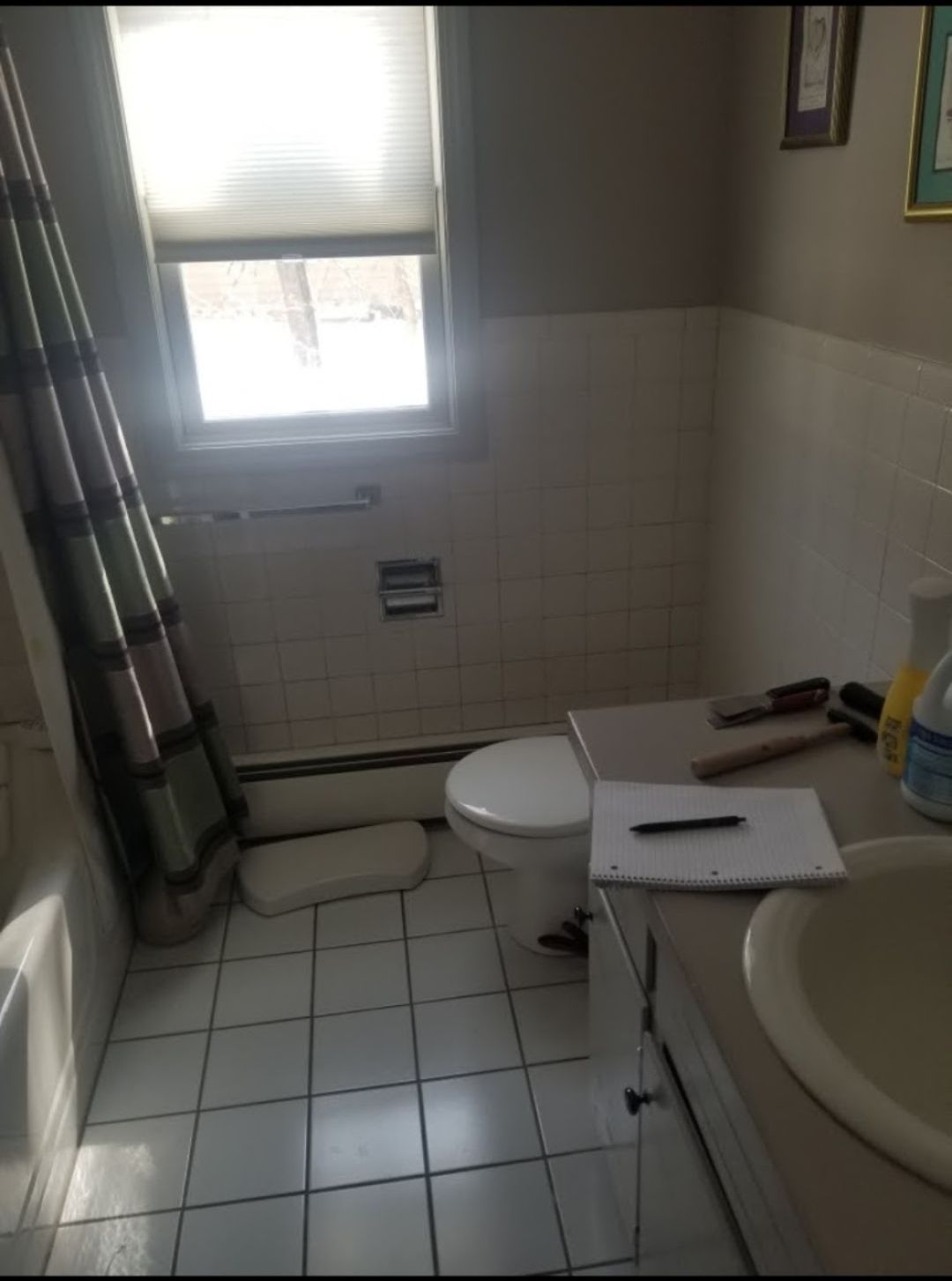 A bathroom with a toilet a sink and a window