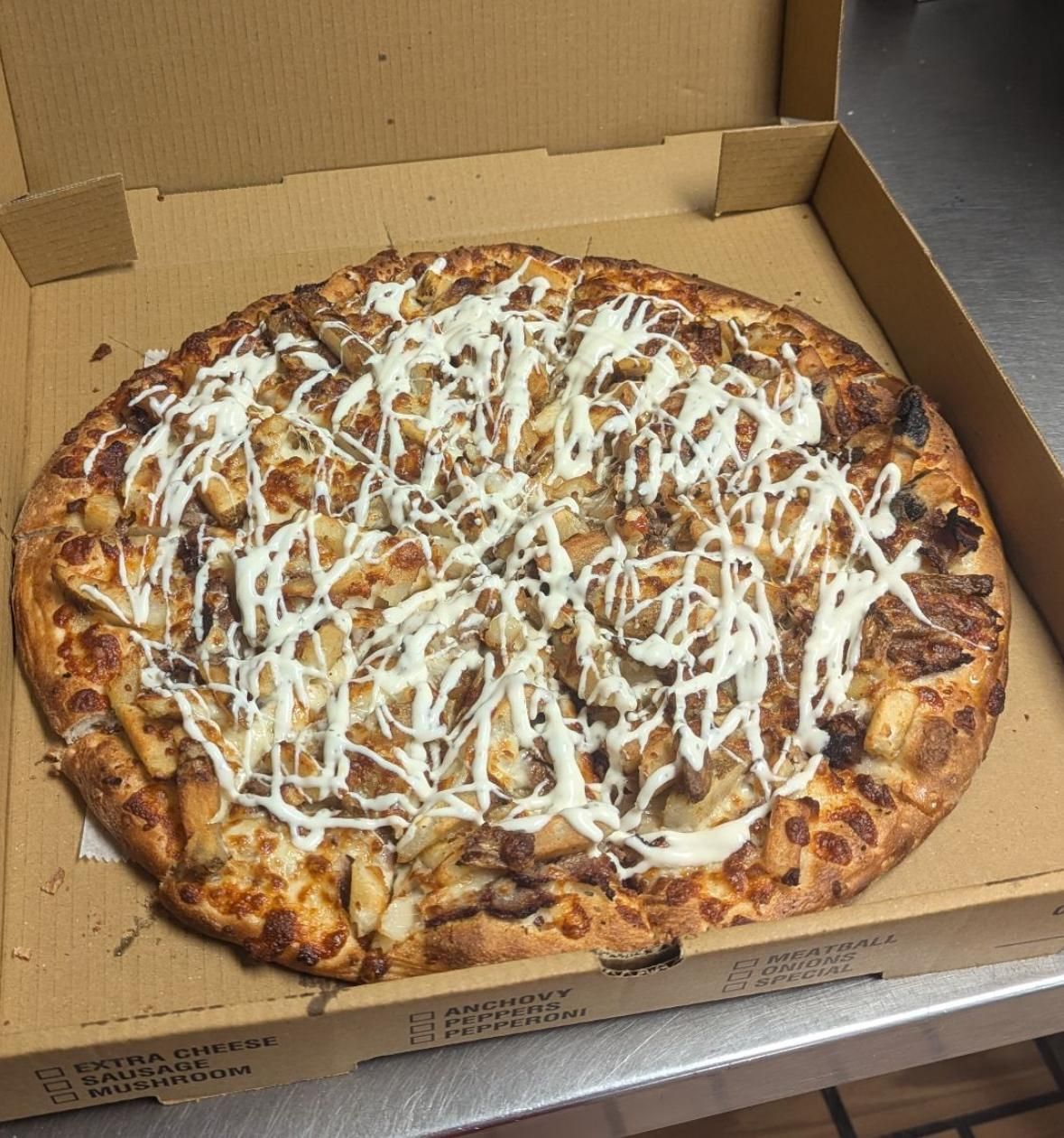 Rialto Pizza lunch special: Chicken wings, fries, and soda for $13.99, Monday 11 AM-3 PM.