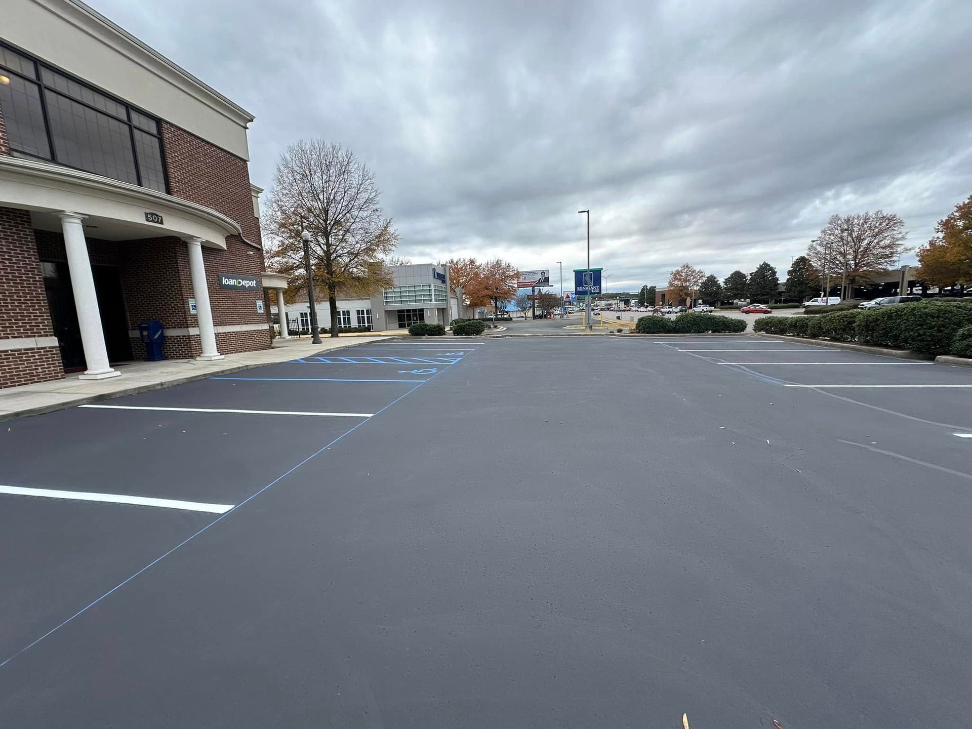 Exterior view of restaurant with a wheelchair accessible parking space.