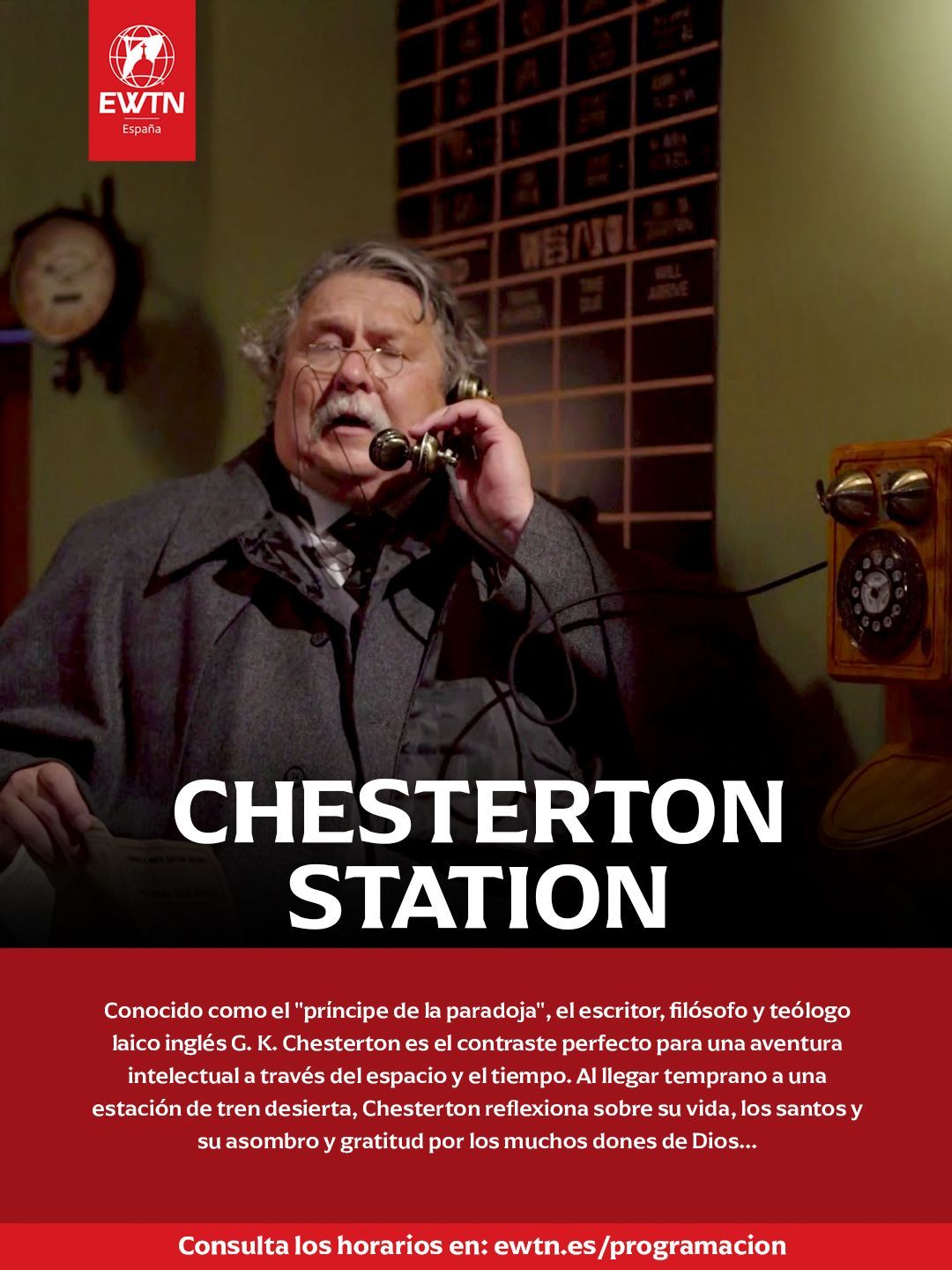 Hombre de traje con teléfono, dentro del cartel de