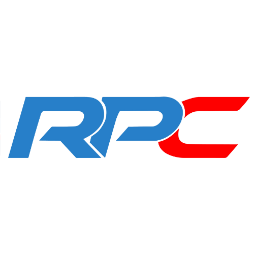 The logo for reyes painting corporation is blue and red.