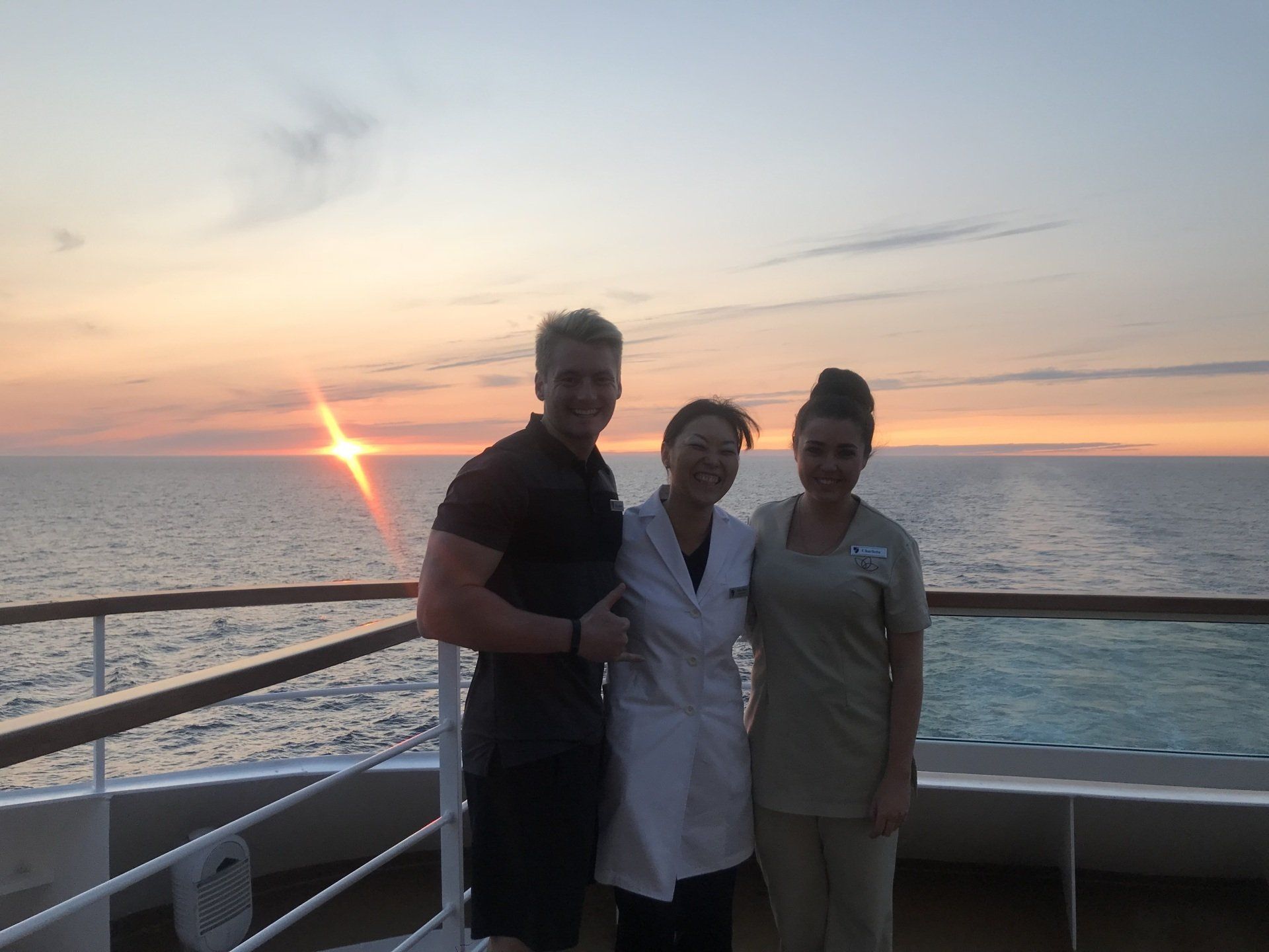 Xander Clemens, Reiko Mitani and Charlotte Haslett on the Seabourn Quest