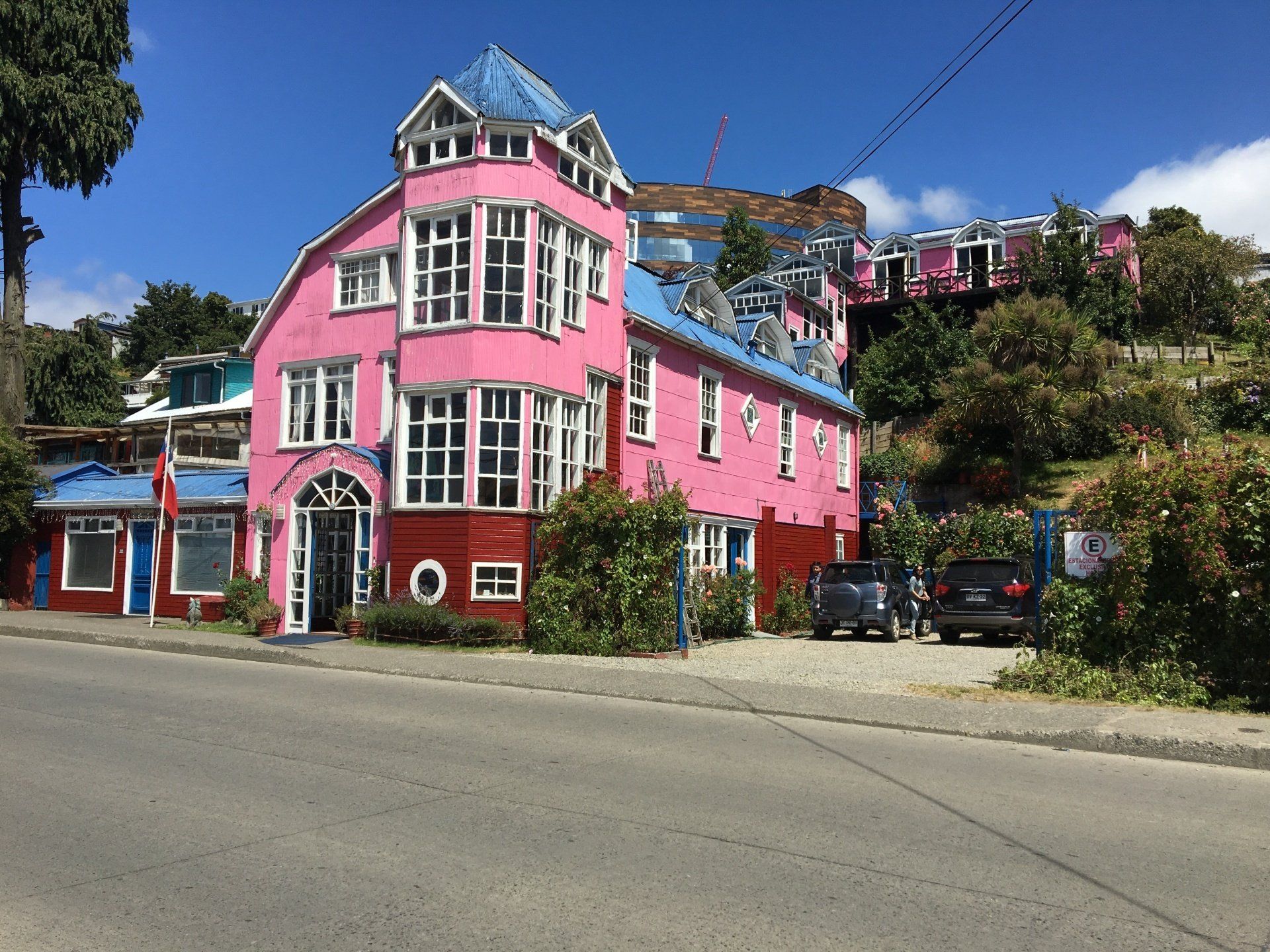 Pink house in Castro, Chile.