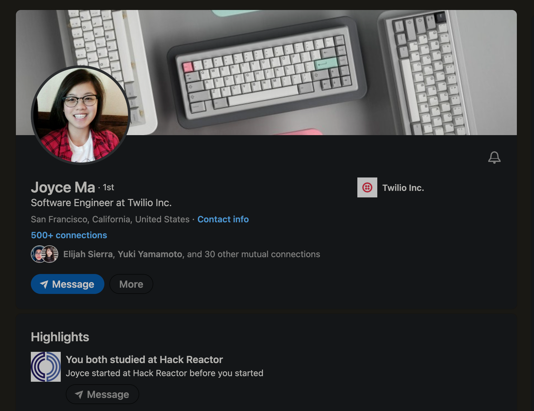 Linkedin profile of Hack Reactor Alumni Joyce Ma