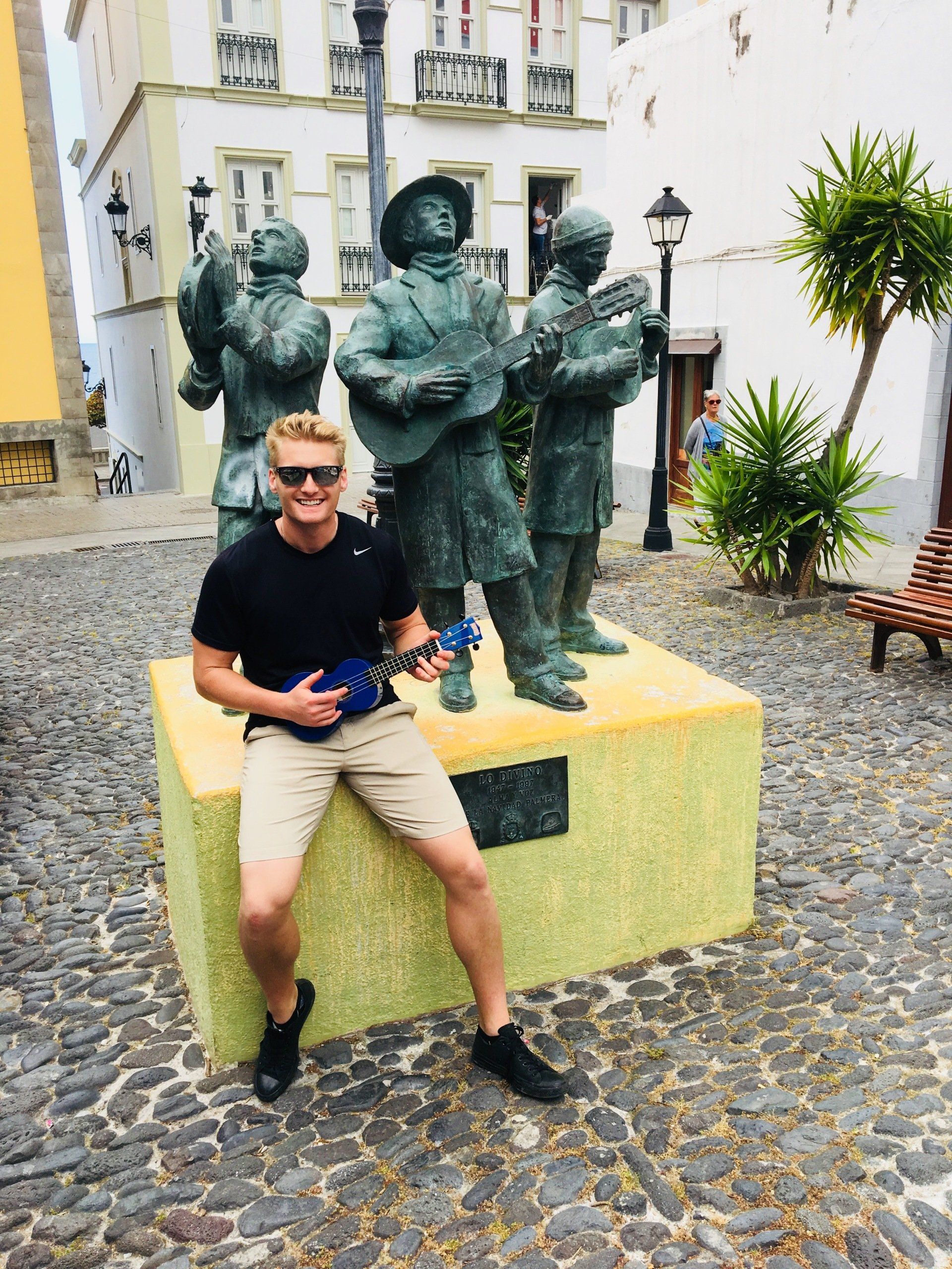 Xander Clemens with his blue ukulele from Montevideo, Uruguay.