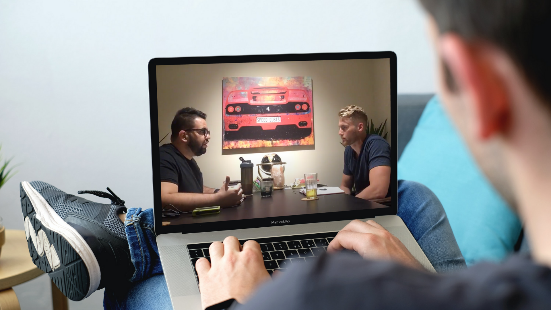 Xander Clemens having a podcast with Frank Perez in Orlando, Florida.