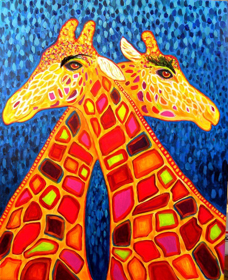 Two giraffes painted by Janet Clemens