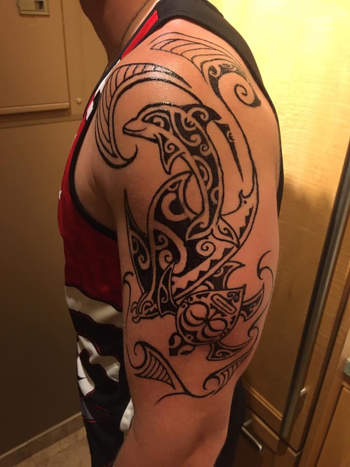 Xander Clemens tattoo from visiting Maui, Hawaii