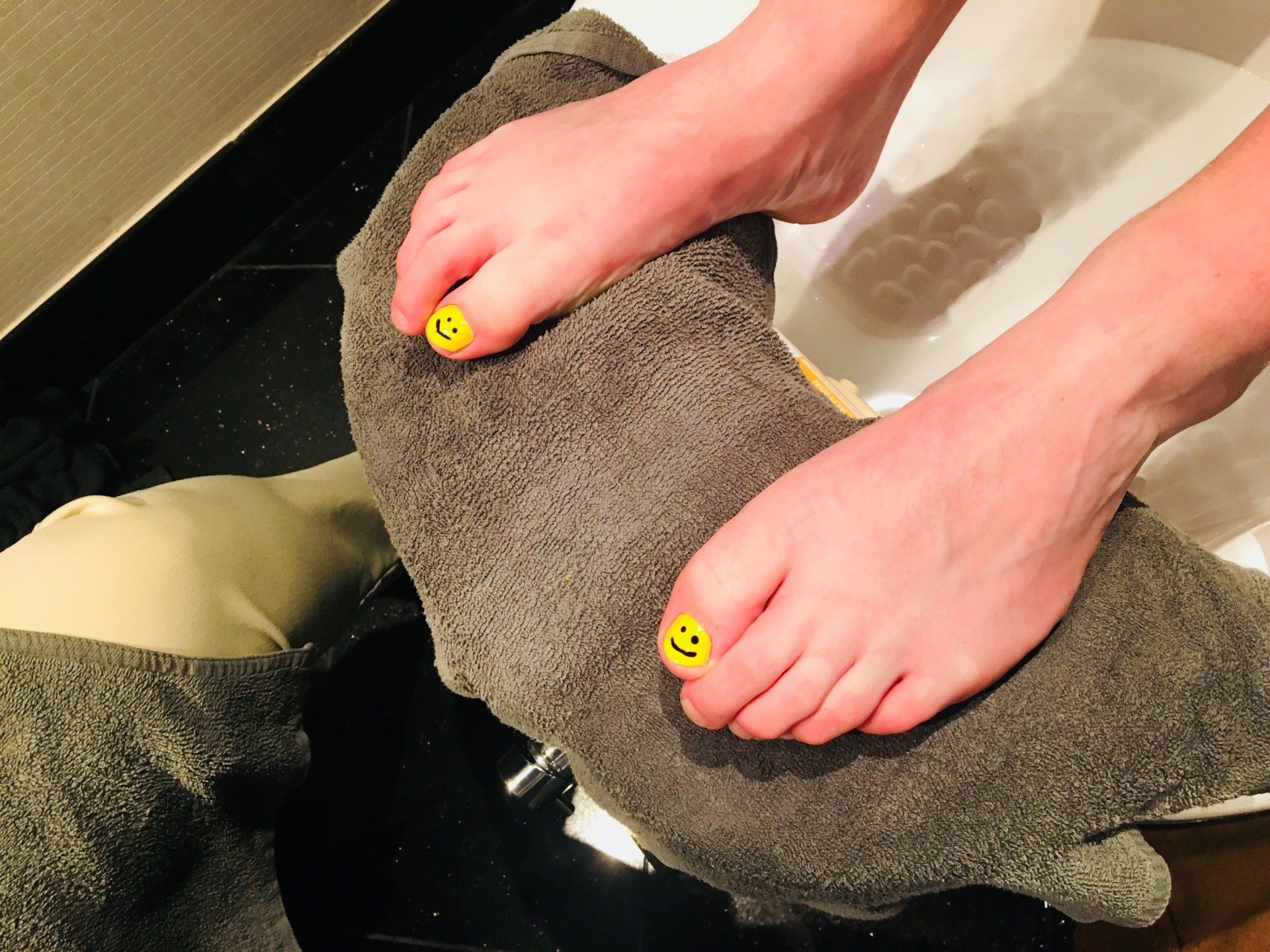 Xander Clemens with toenails painted by Jodi Gooddaz