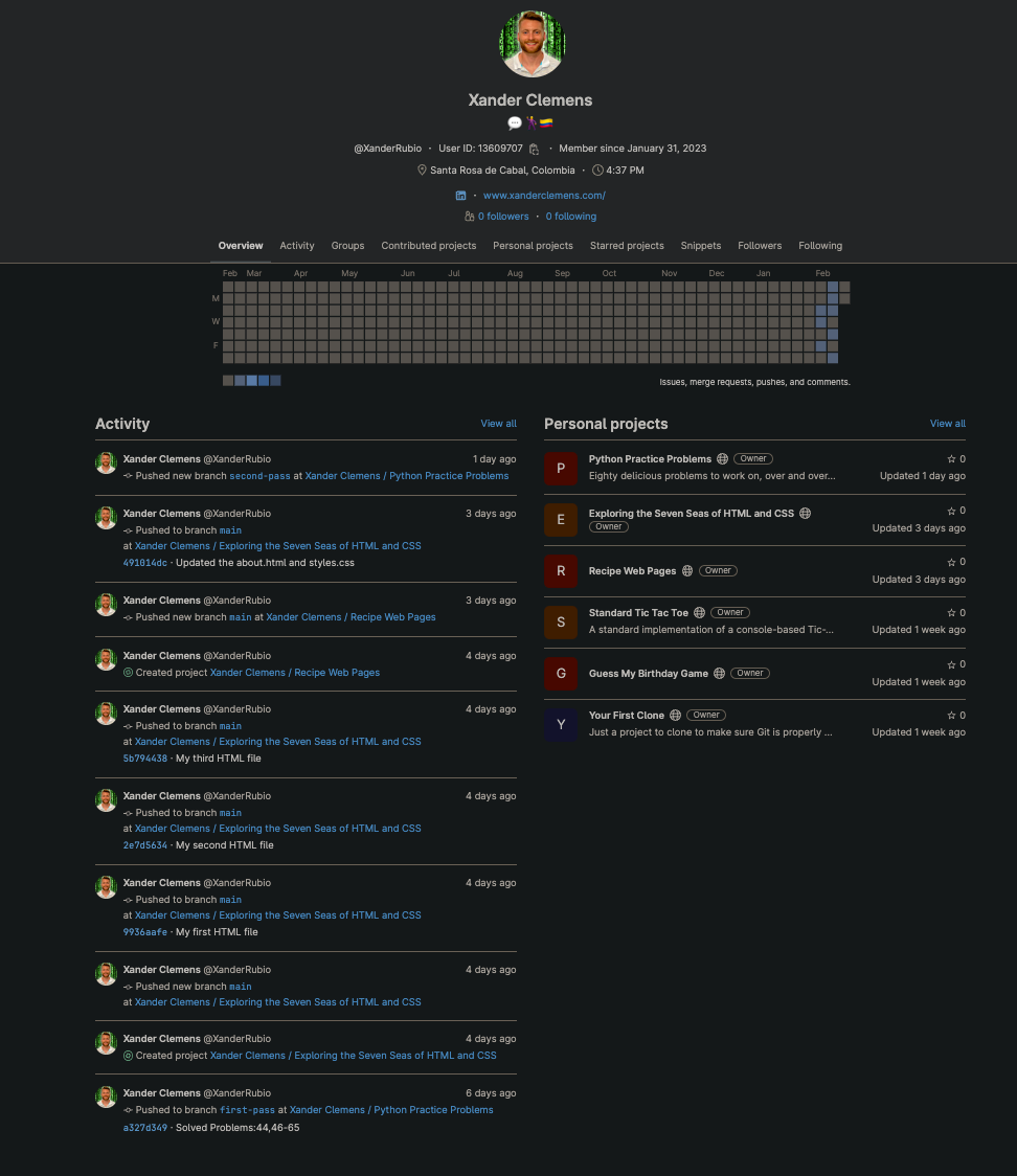 XanderRubio GitLab repository for git commits