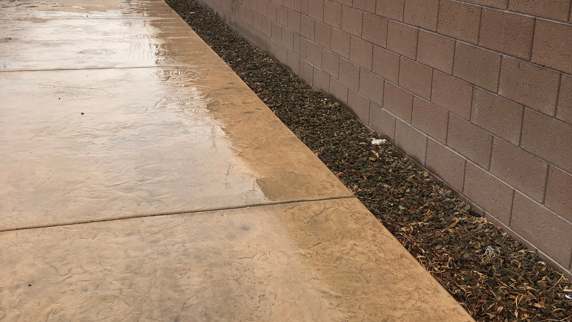 Water pooling on concrete driveway due to poor drainage and improper slope