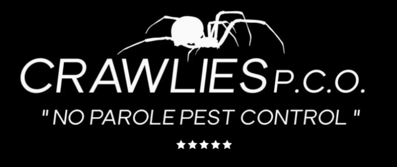 Logo for Crawlies P.C.O. with a spider image, text 