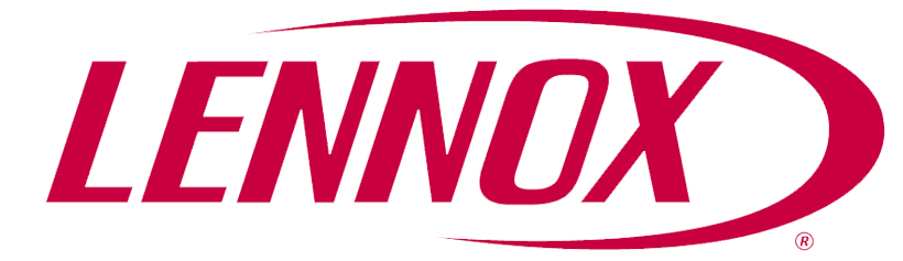 A red and white logo for lennox on a white background