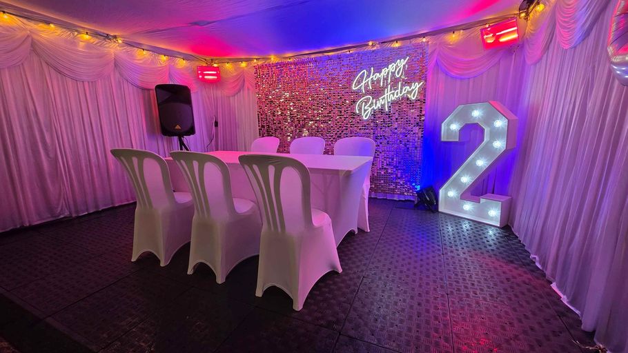 Our white 3m x 4.5m setup for a marquee hire in Manchester