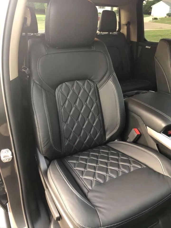 A close up of a car seat in a truck