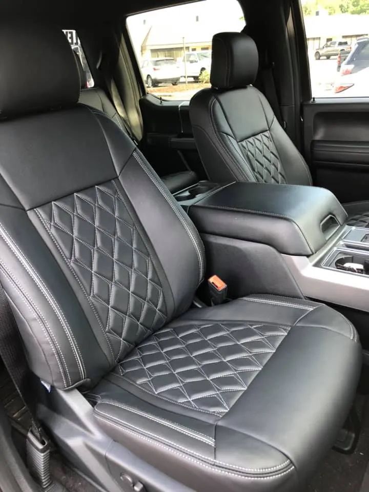 A close up of the seats in a truck