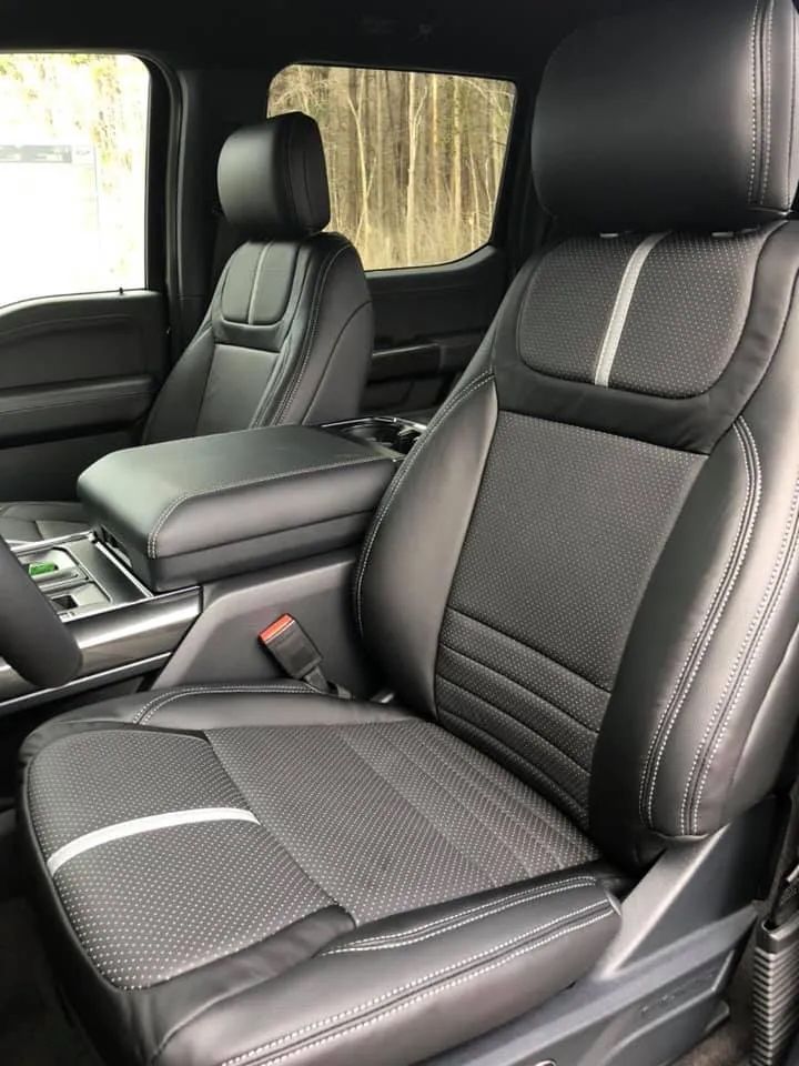 A close up of the seats in a truck