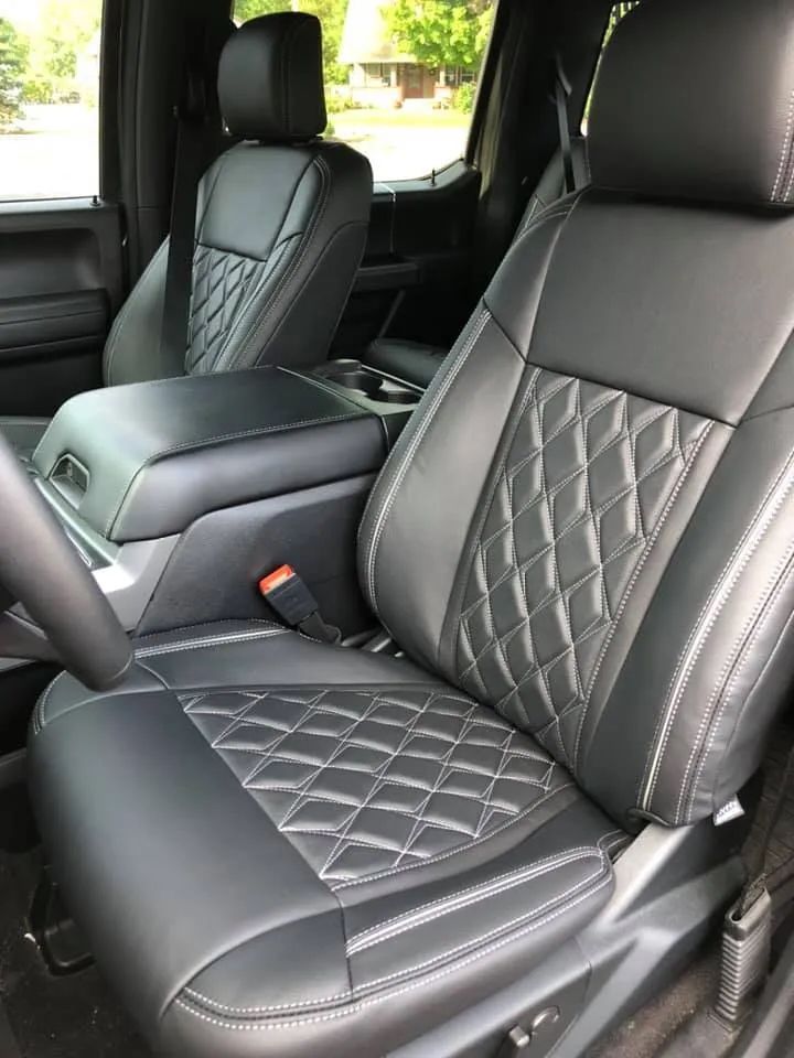 A close up of the seats in a truck