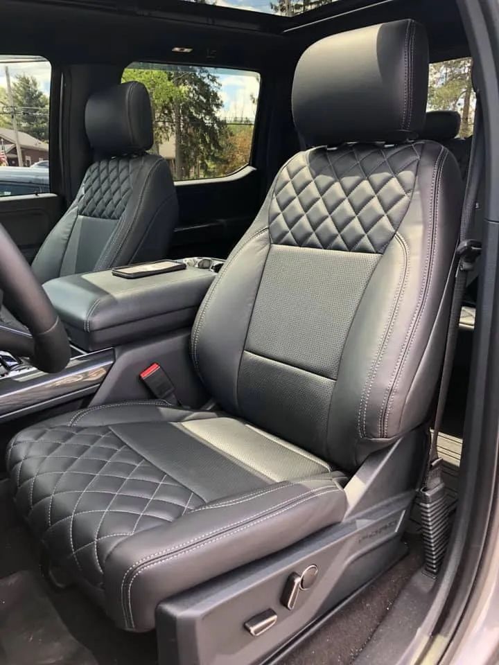 The front seats of a ford f150 are quilted leather and have a sunroof