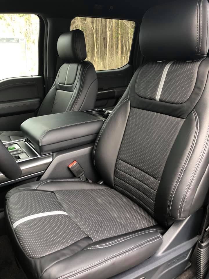 A close up of the seats in a truck