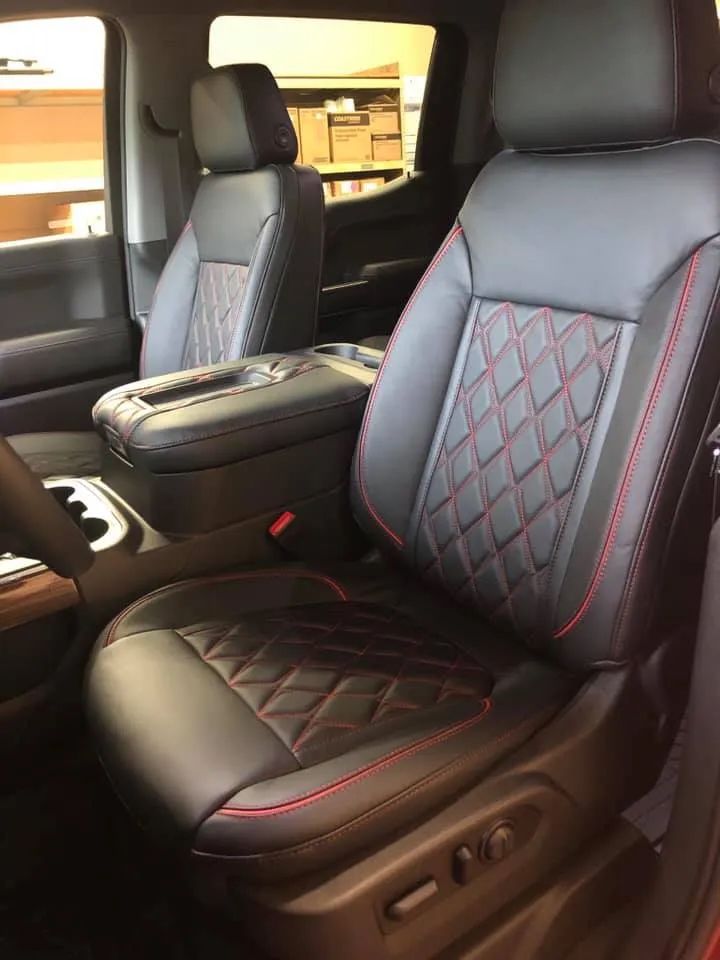 A close up of the seats in a truck
