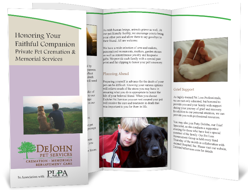 a pamphlet titled honoring your faithful companion private pet cremation & memorial services