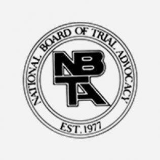 A black and white logo for the national board of trial advocacy