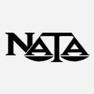 A black and white logo for nata with a scale in the middle.