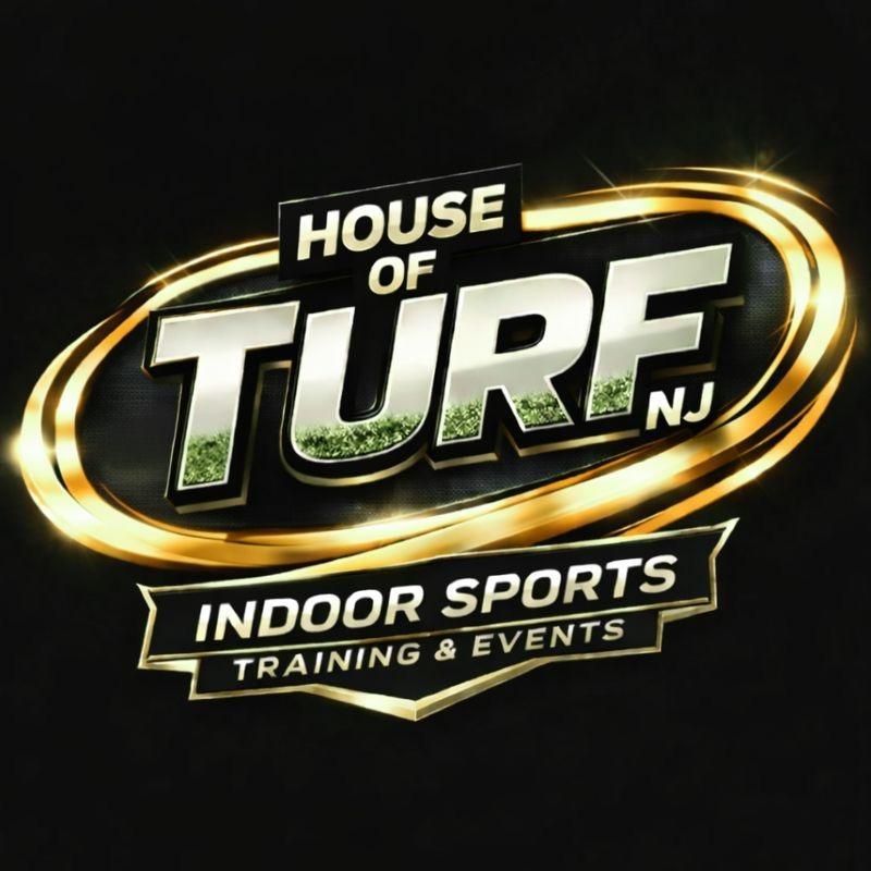 Logo for House of Turf NJ. Gold and black with