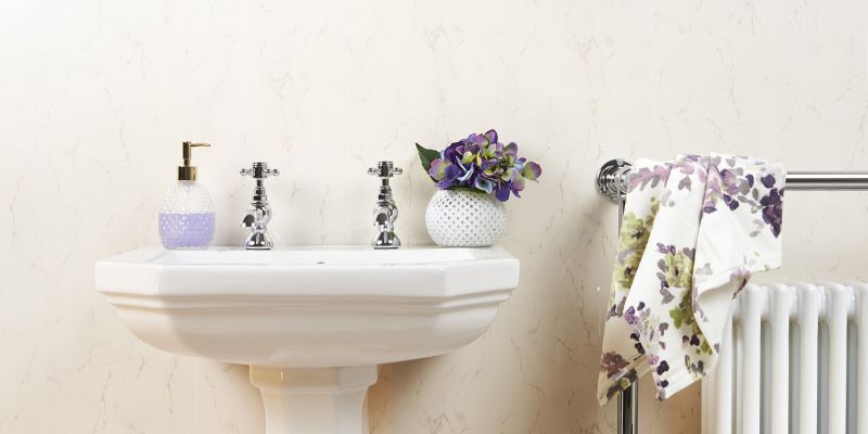 Light Aqua Boards Behind Sink Wall