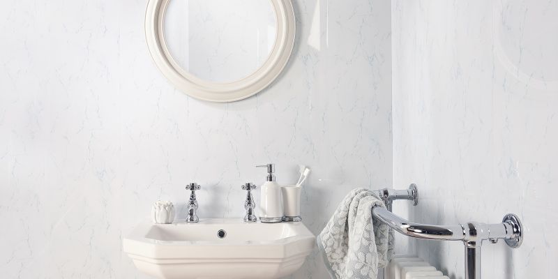 Marbled White Aqua Boards Applied on Wall