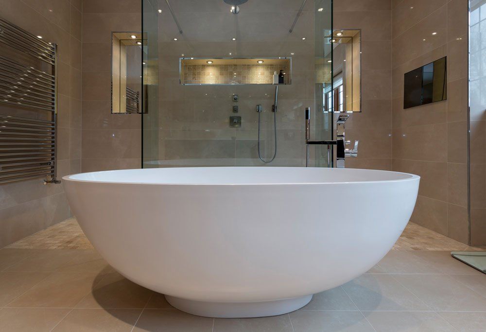 freestanding bath in a modern bathroom