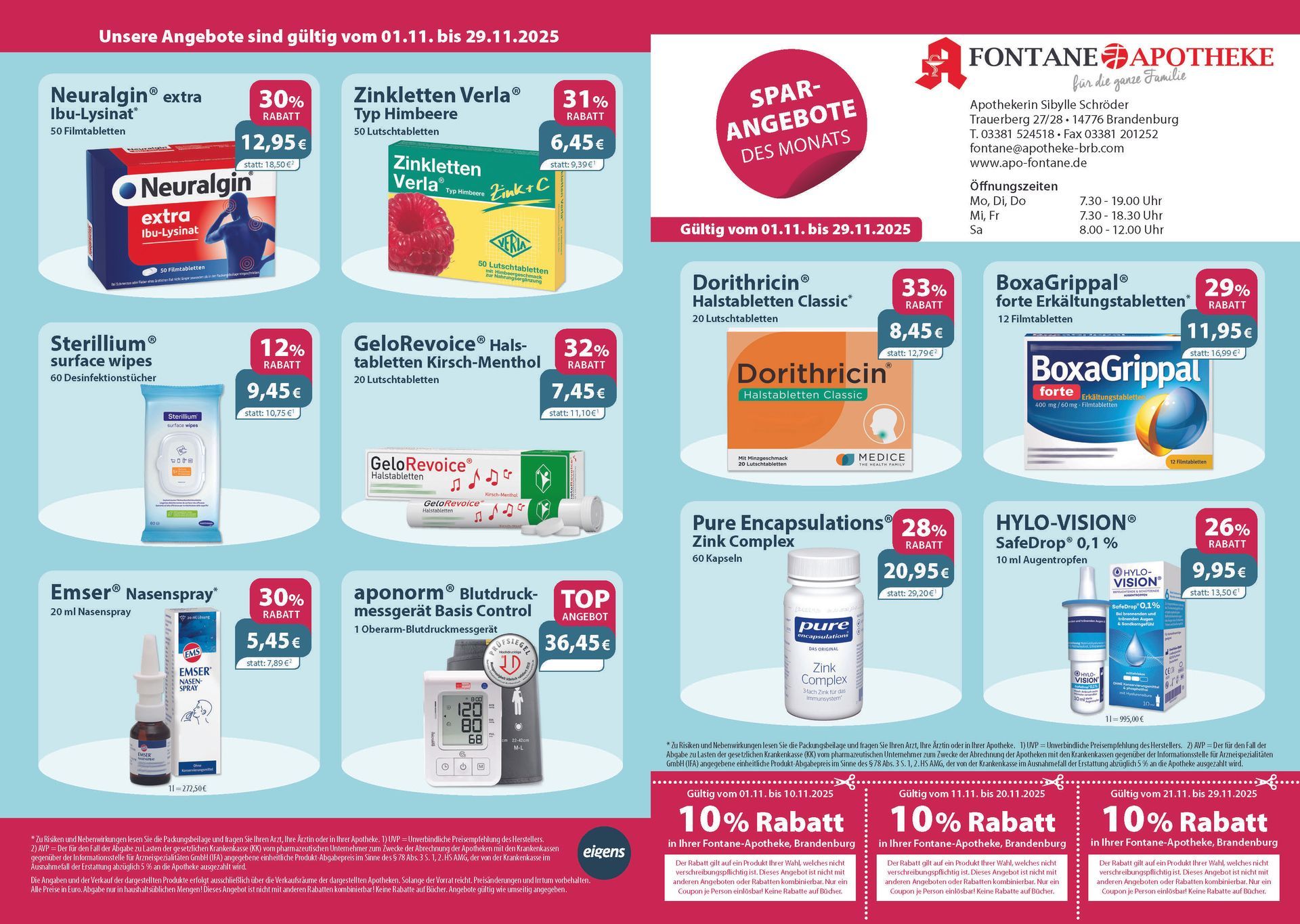 Ein Flyer für eine Apotheke mit vielen Produkten darauf