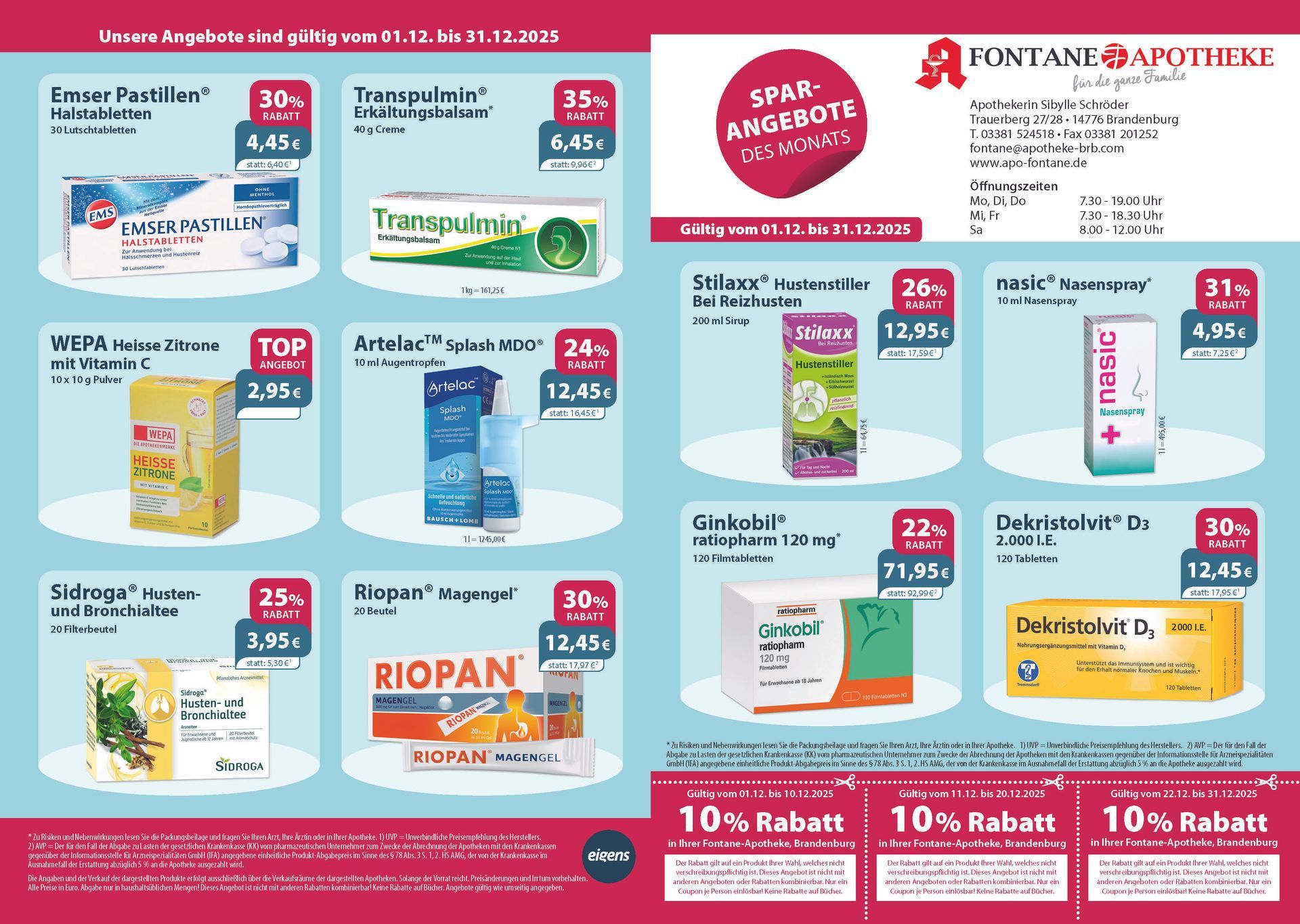 Ein Flyer für eine Apotheke mit vielen Produkten darauf