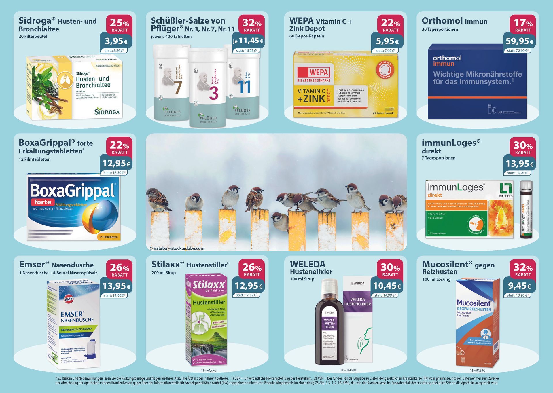 Ein Flyer für eine Apotheke zeigt verschiedene Produkte.