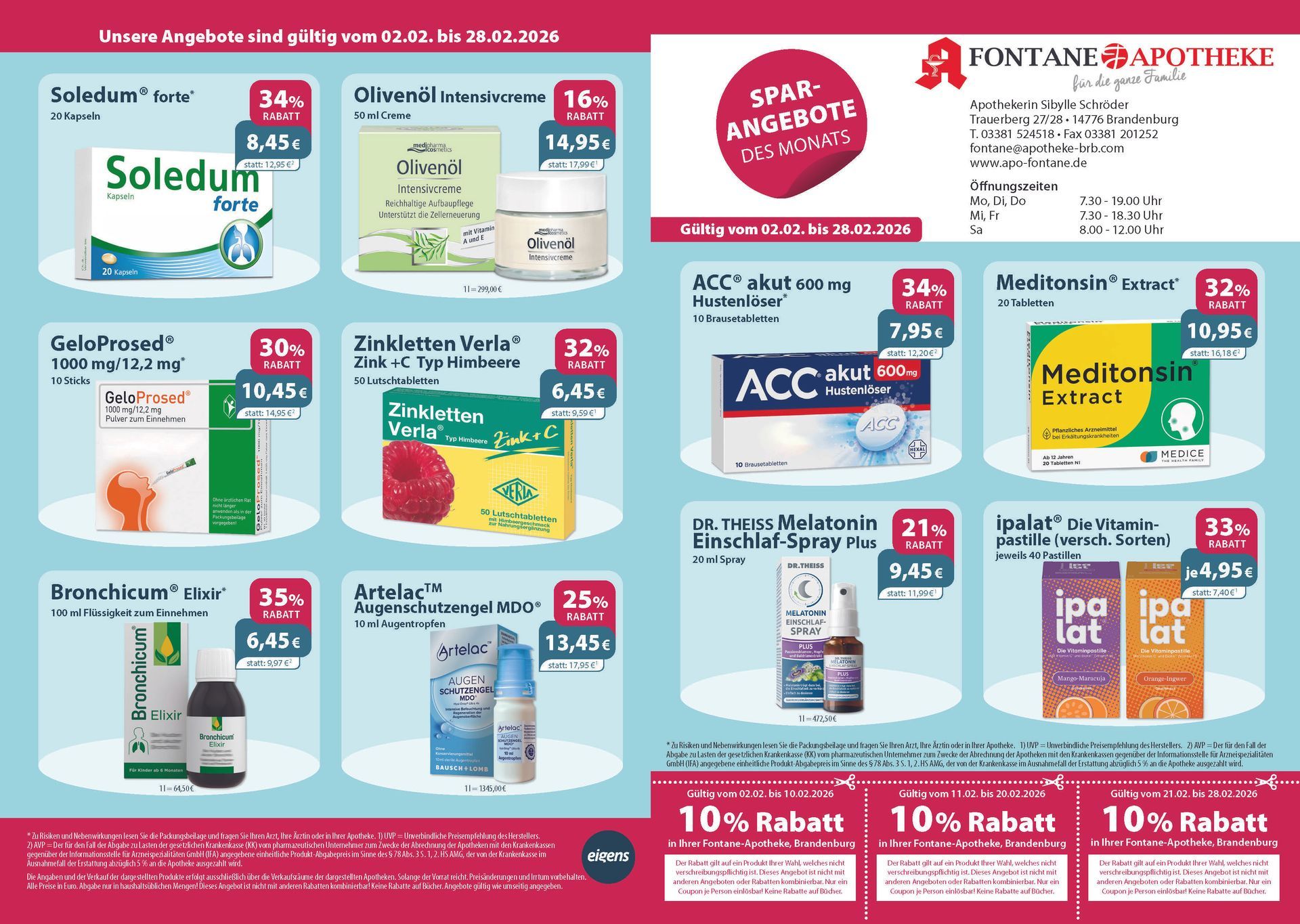 Ein Flyer für eine Apotheke mit vielen Produkten darauf