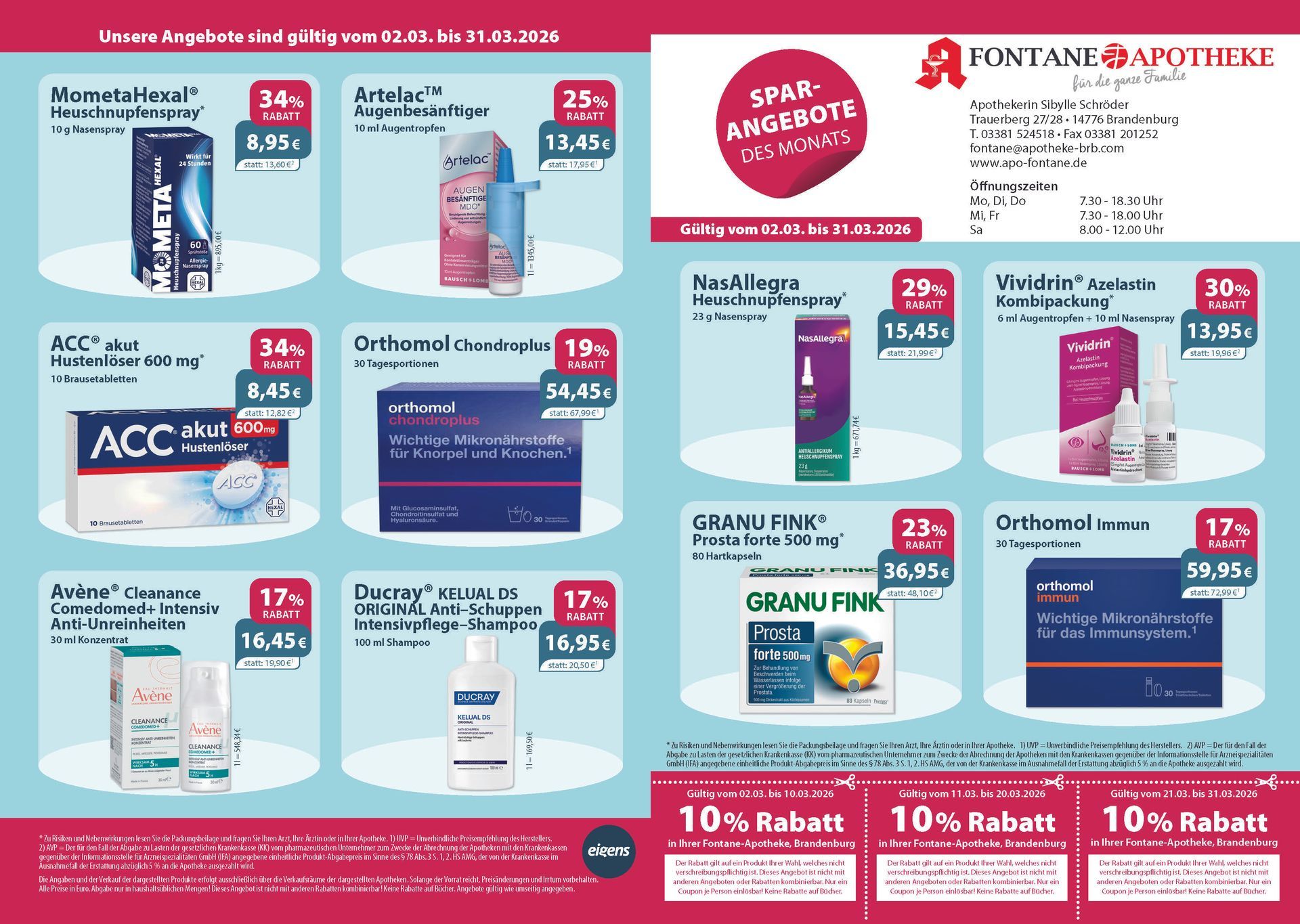 Ein Flyer für eine Apotheke mit vielen Produkten darauf