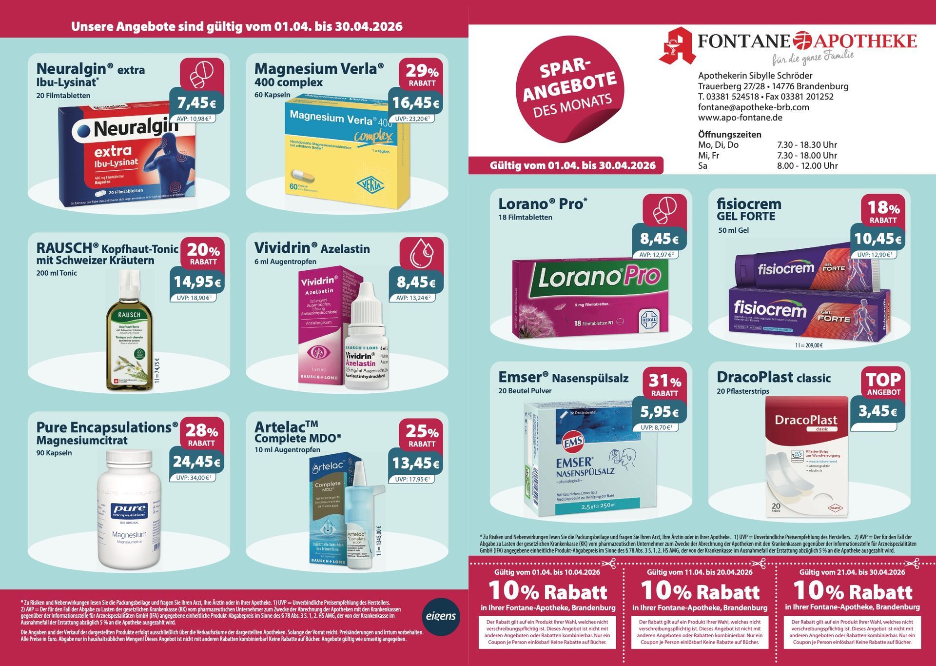 Ein Flyer für eine Apotheke mit vielen Produkten darauf