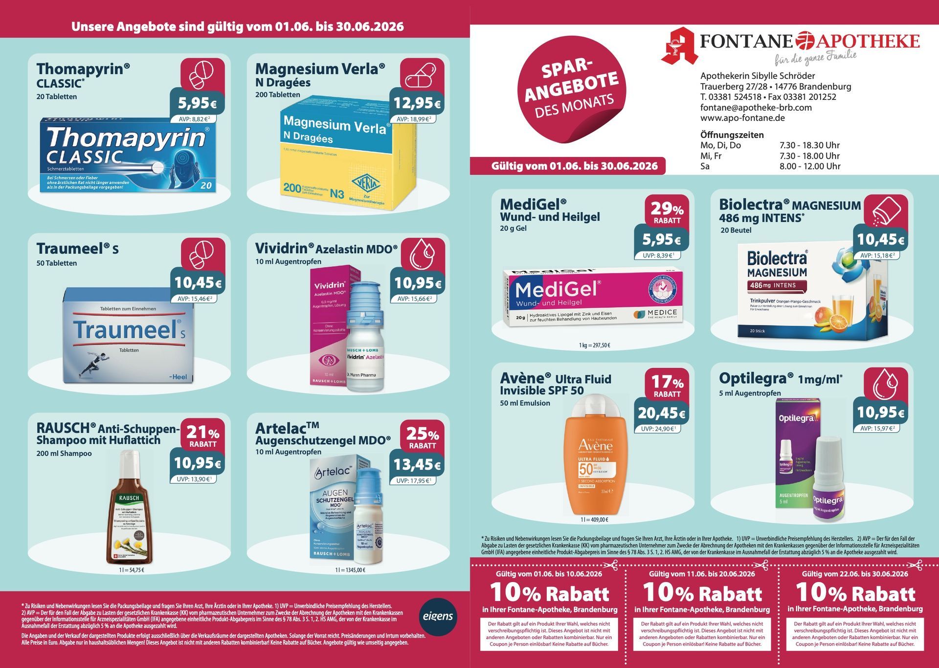 Ein Flyer für eine Apotheke mit vielen Produkten darauf