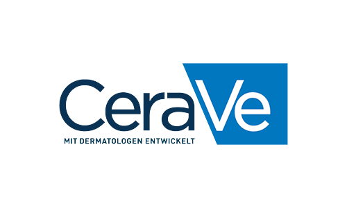 Ein blau-weißes Cerave-Logo auf weißem Hintergrund.