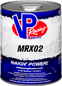 Blue and red VP Racing Fuels can labeled 