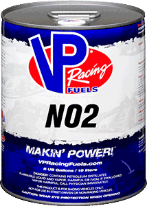 Blue and red VP Racing Fuels can, labeled 