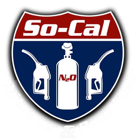 So-Cal logo: a shield with red, white, and blue elements, featuring gas pumps and a nitrous oxide tank.