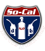 So-Cal Racing Fuels logo. Shield with blue and red details, fuel pumps, and N2O tank.