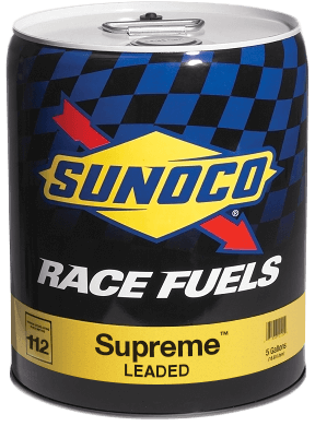 Sunoco Race Fuels can, black and yellow with blue checkered pattern, 