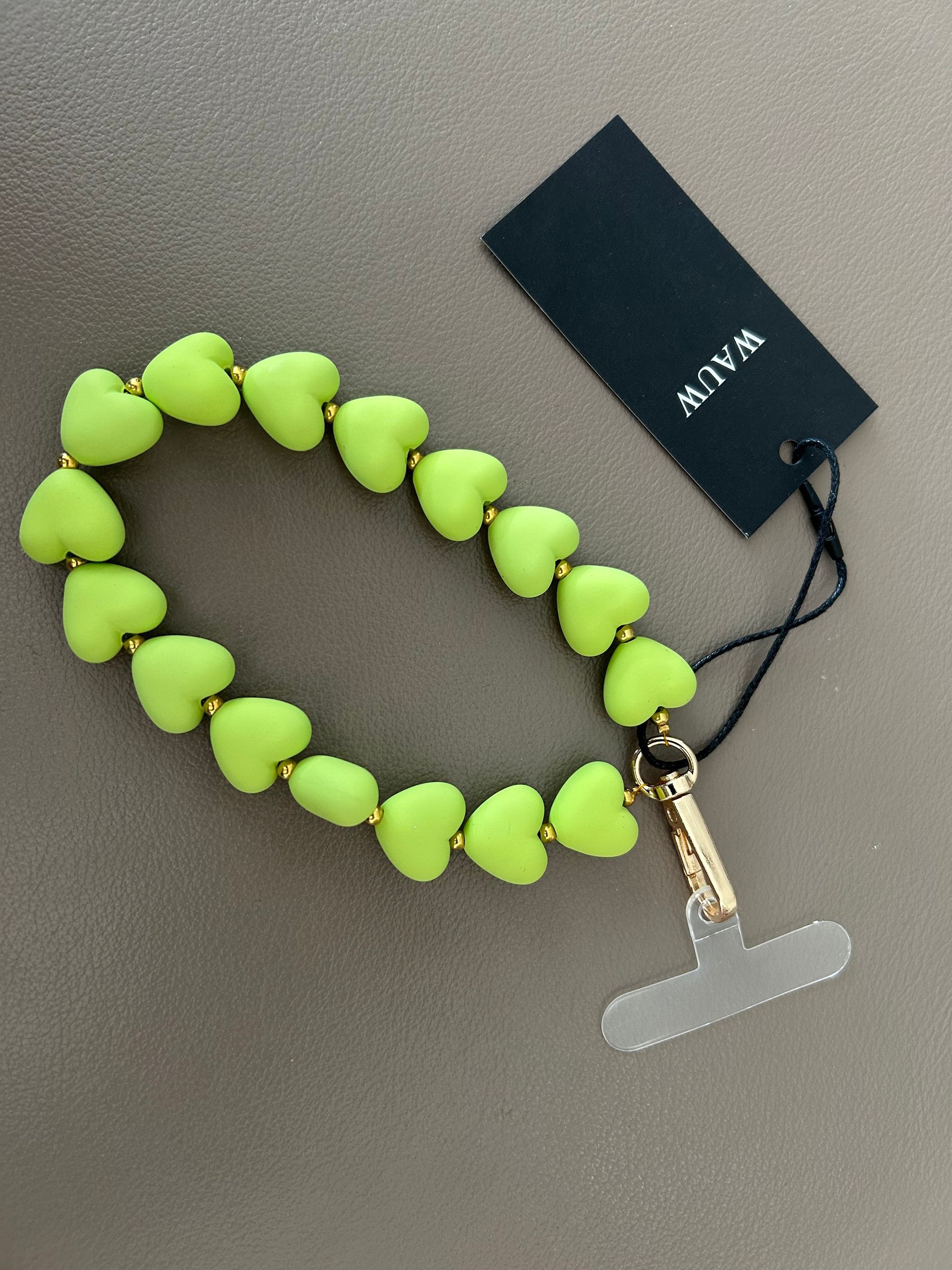 Wauw telefoon strap / koort groen met hartjes