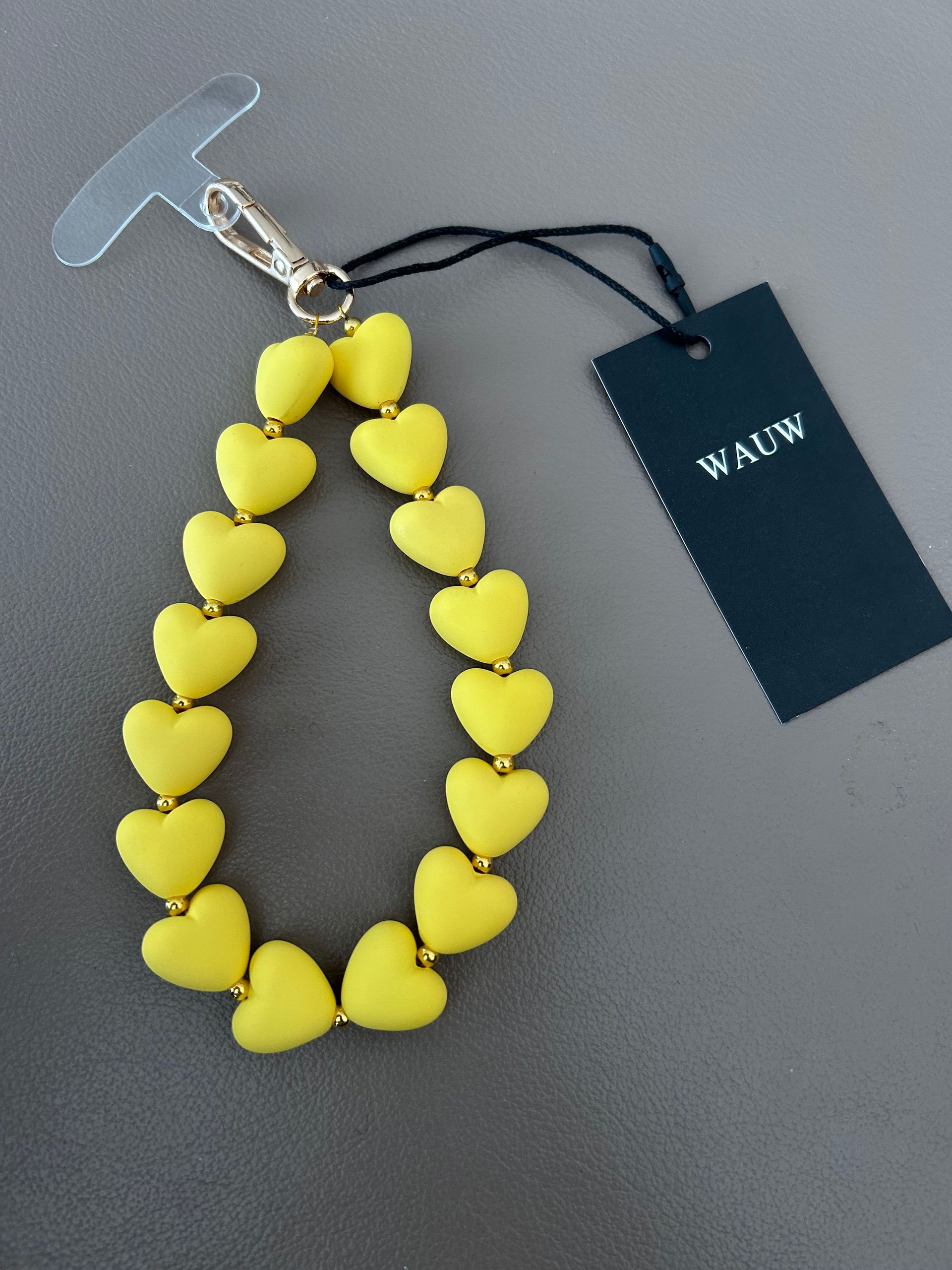 Wauw telefoon strap / koort geel met hartjes