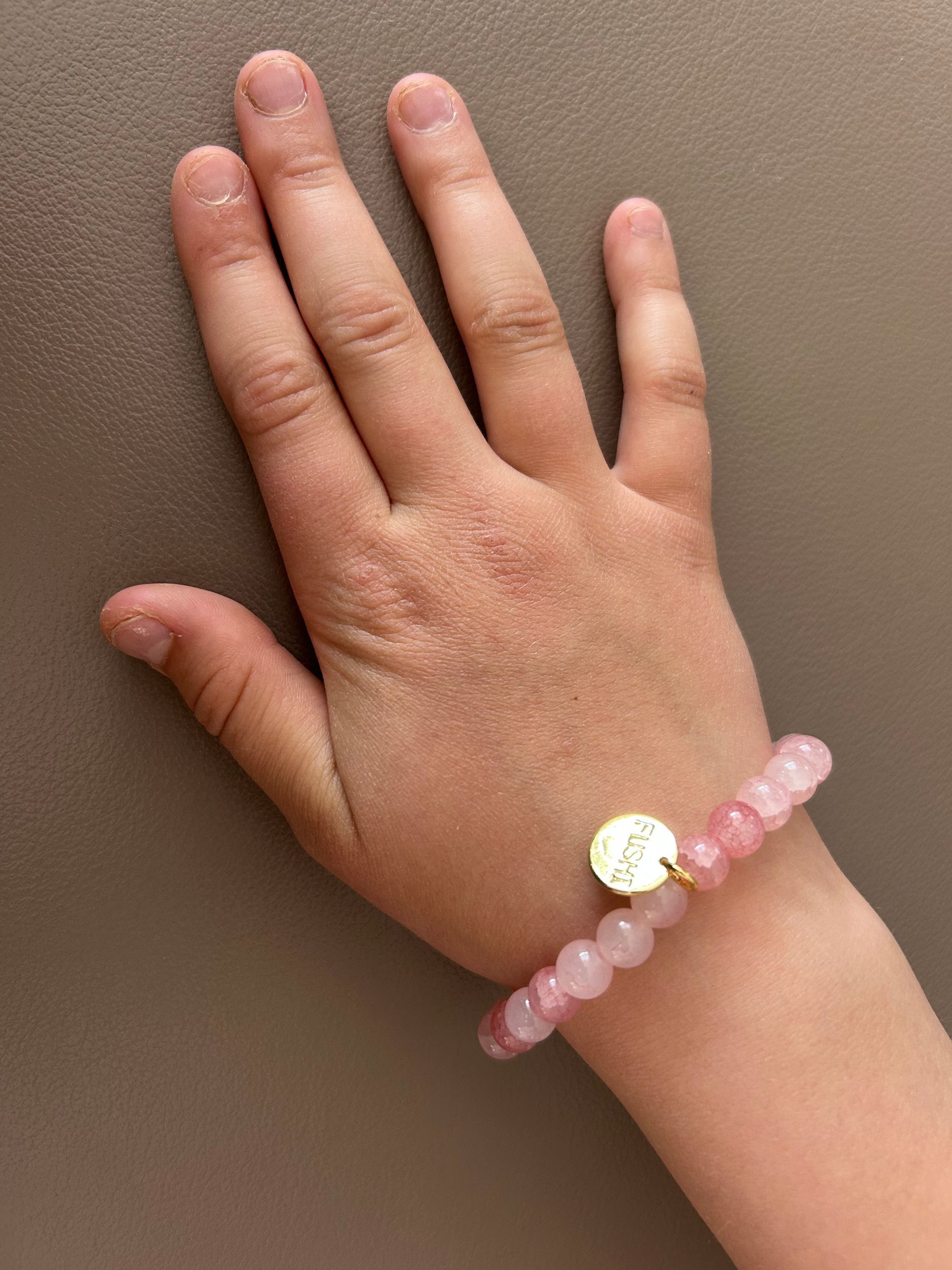 Armband glaskralen crackle roze 8mm