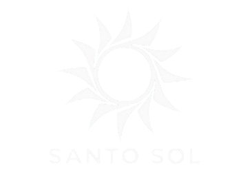 Logotipo de sol blanco con texto 